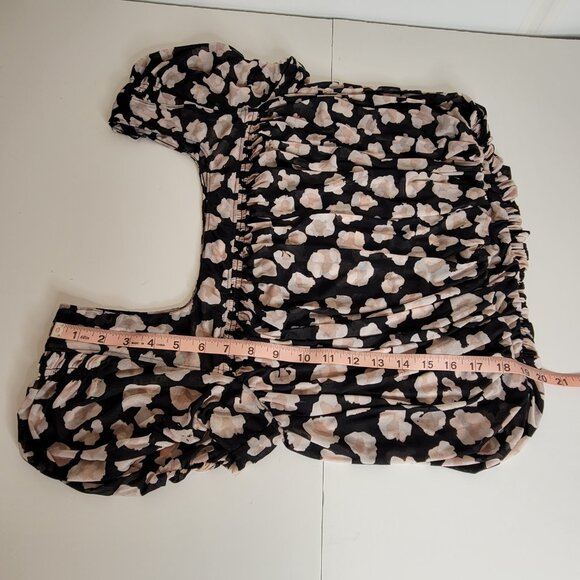 Free People Shirred Bodice Midriff Crop Top Short Sleeve Blk, Beige Size S - Picture 7 of 12